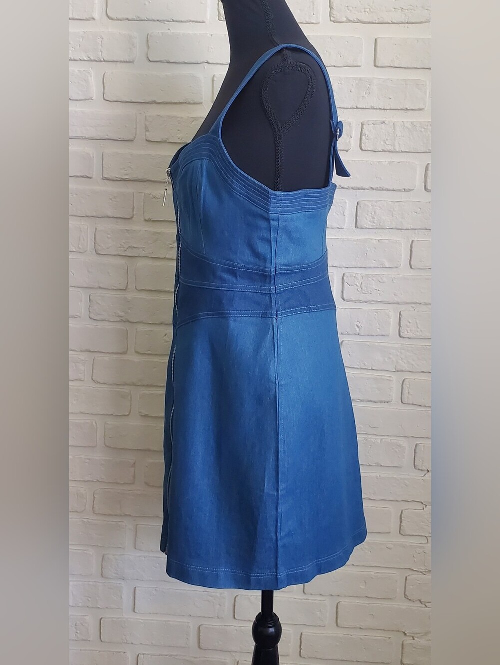 Betsey Johnson Zip Front Sweetheart Bustier Denim Mini Dress Size 12 - Picture 5 of 14